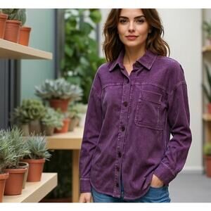 la miel Corduroy Shacket SZ M Purple Button Down Raw Hem Pocket Wide Wale Jacket
